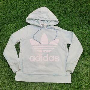 ADIDAS Trefoil Hoodie Womens S/M 20x23 Baggy Crop Faded Blue